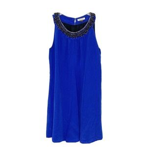 Anthropologie by Gryphon Women's 100% Silk Bead Accent Blue Shift Dress Sz S
